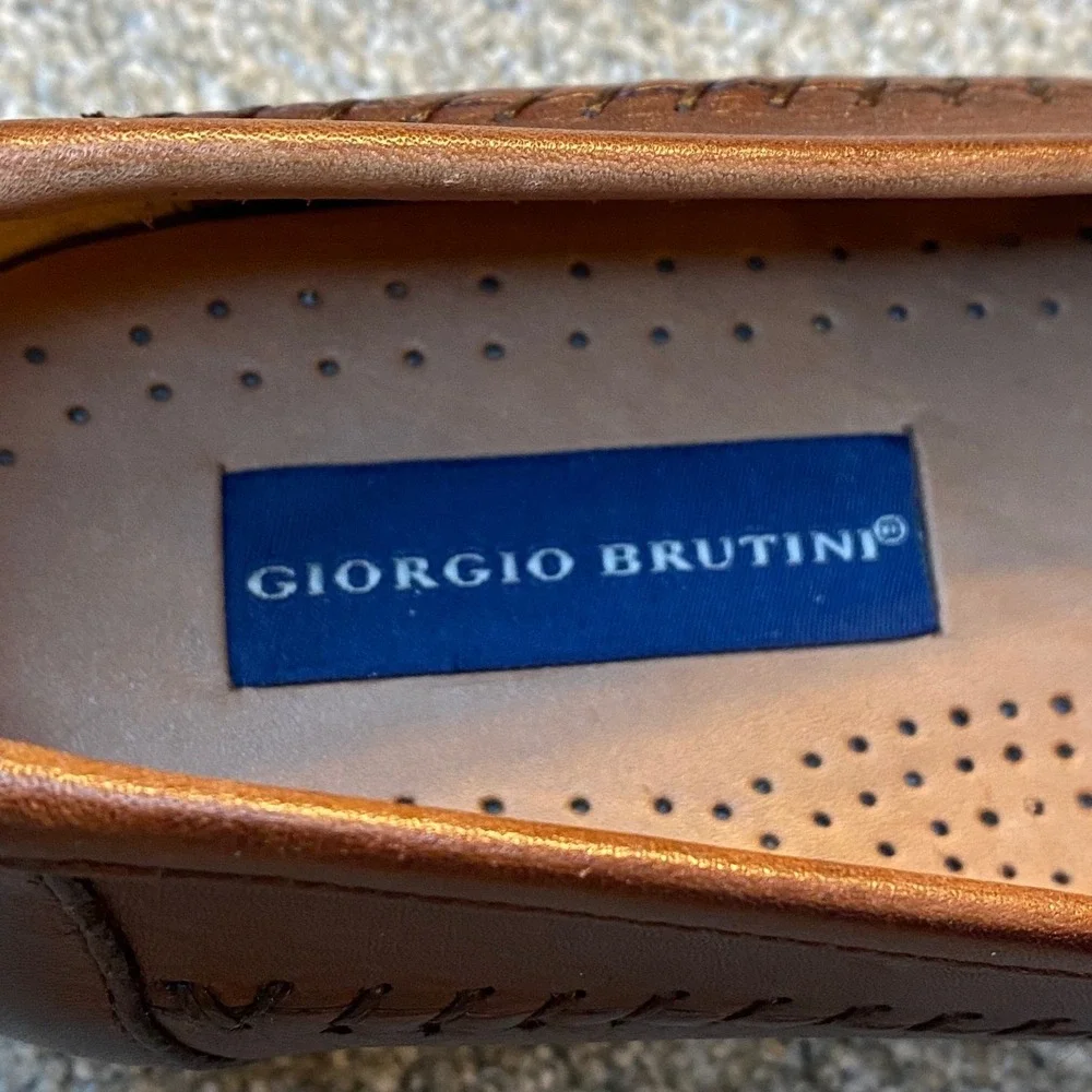 Giorgio Brutini Mens Leather‎ Tassel Loafer Shoes Brown Woven Size 10